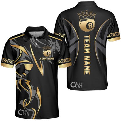 Customized Billiards Unisex Polo Shirt, Crown 8 Ball Esport, 8 Ball Jersey