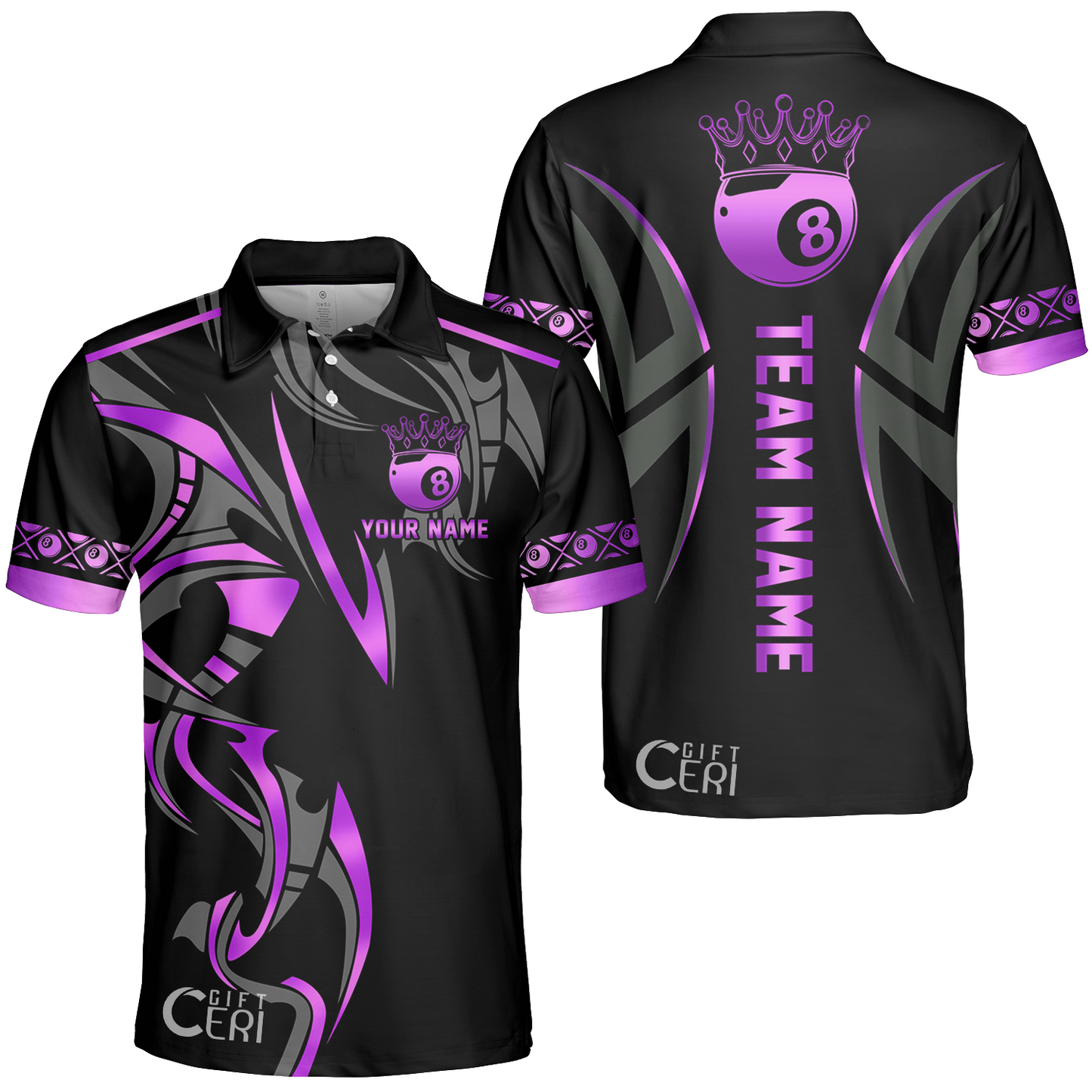 Customized Billiards Unisex Polo Shirt, Crown 8 Ball Esport, 8 Ball Jersey