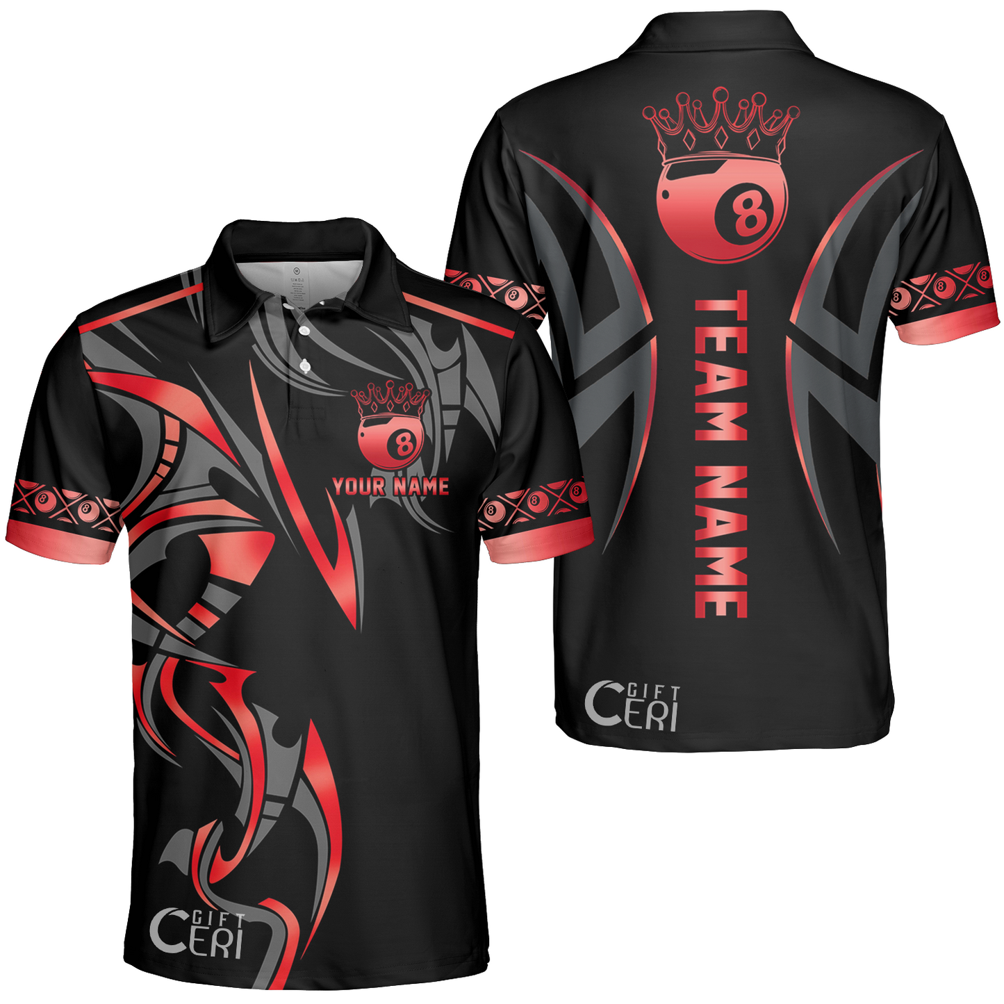 Customized Billiards Unisex Polo Shirt, Crown 8 Ball Esport, 8 Ball Jersey