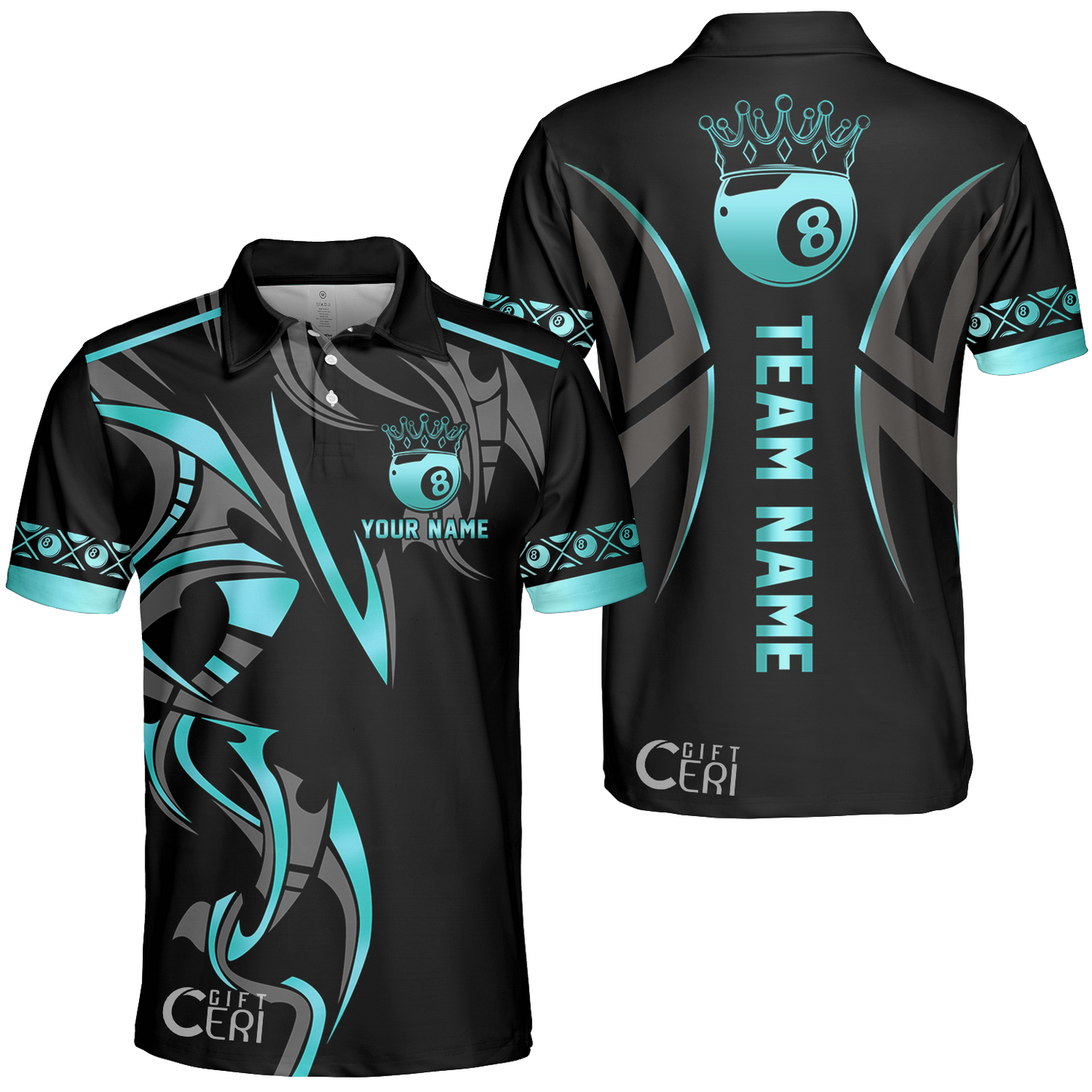Customized Billiards Unisex Polo Shirt, Crown 8 Ball Esport, 8 Ball Jersey