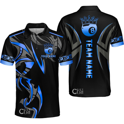 Customized Billiards Quarter-Zip Polo Shirt, Crown 8 Ball Esport, 8 Ball Jersey