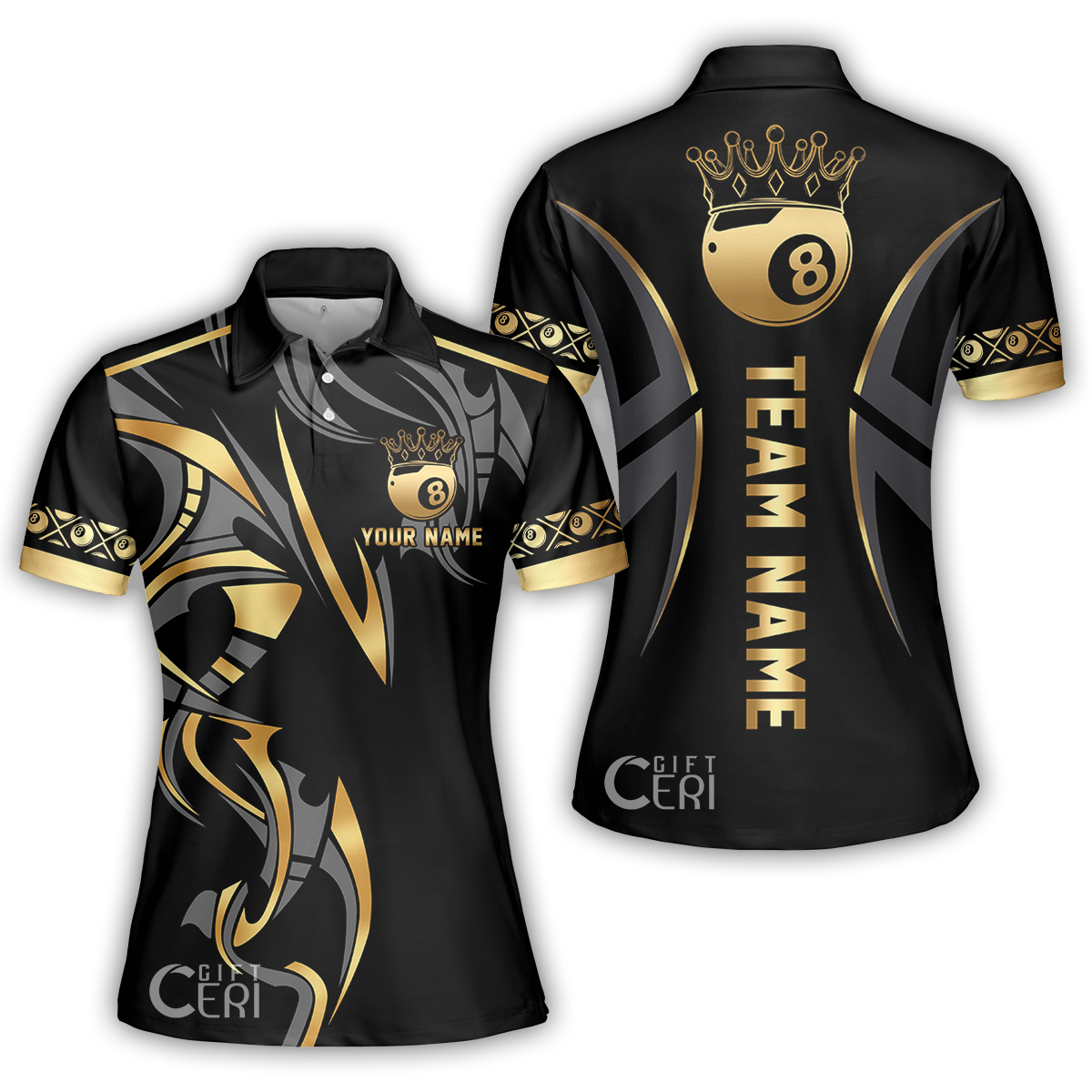 Customized Billiards Women Polo Shirt, Crown 8 Ball Esport, 8 Ball Jersey