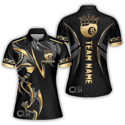 Customized Billiards Women Polo Shirt, Crown 8 Ball Esport, 8 Ball Jersey