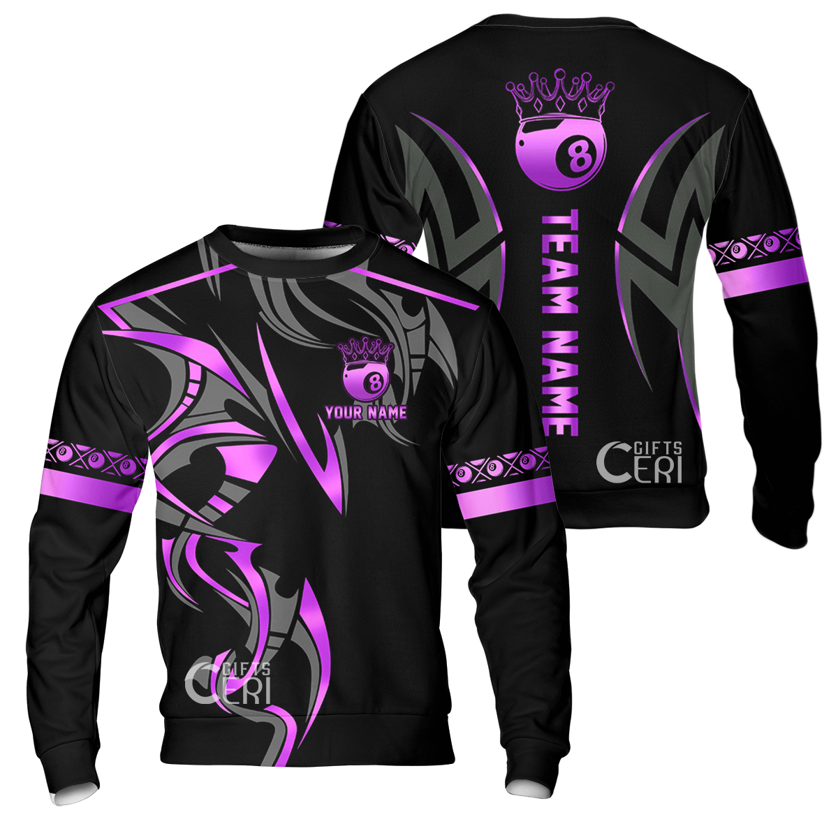 Customized Billiards Sweatshirt, Crown 8 Ball Esport, 8 Ball Jersey