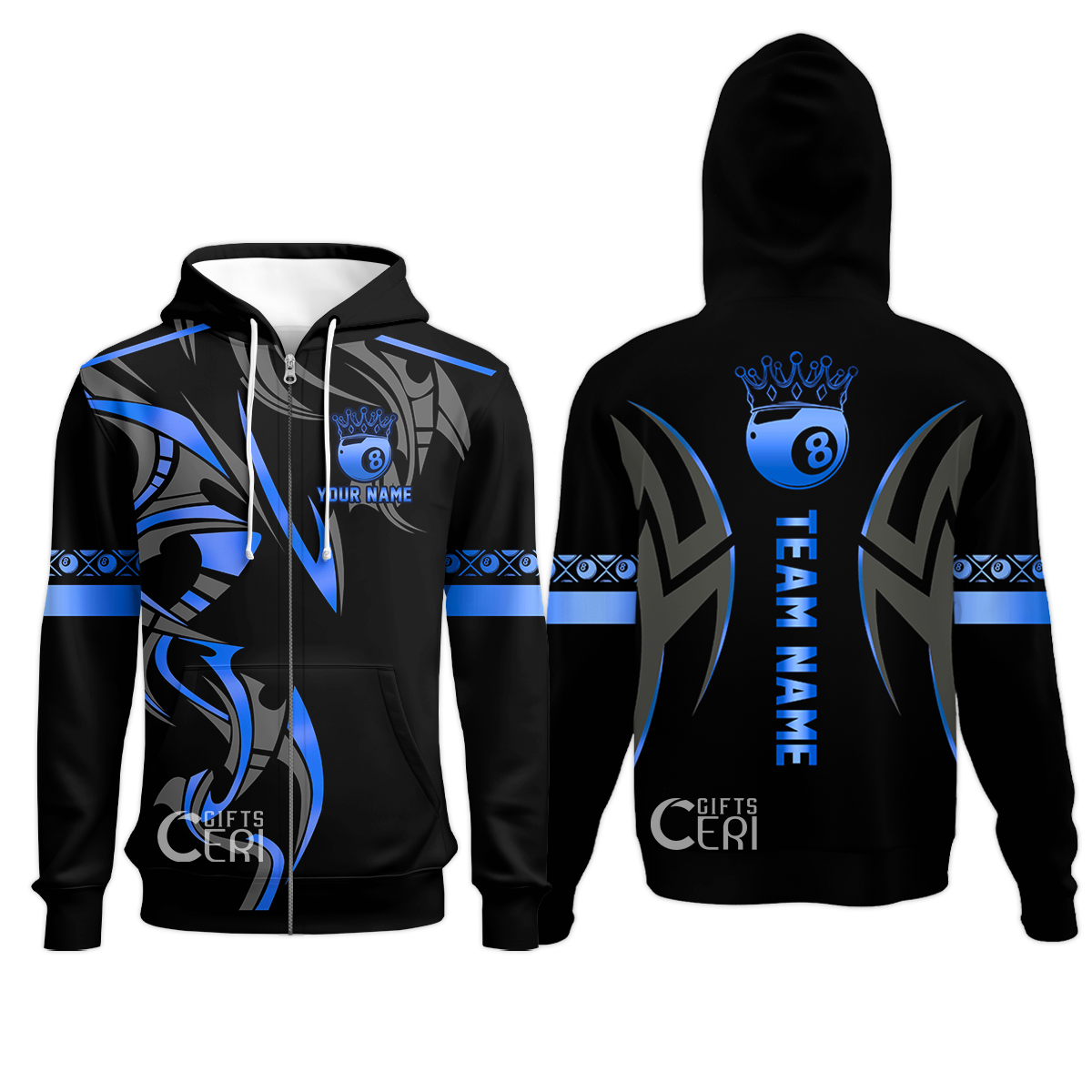 Customized Billiards Zip Hoodies, Crown 8 Ball Esport, 8 Ball Jersey