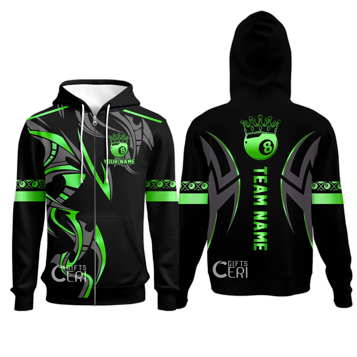 Customized Billiards Zip Hoodies, Crown 8 Ball Esport, 8 Ball Jersey