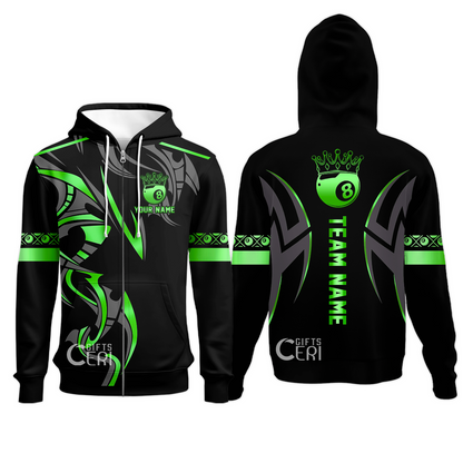 Customized Billiards Zip Hoodies, Crown 8 Ball Esport, 8 Ball Jersey