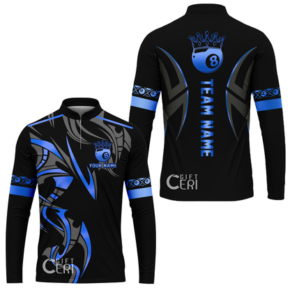 Customized Billiards Stand Collar Quarter-Zip Long Sleeve Jersey, Crown 8 Ball Esport, 8 Ball Jersey