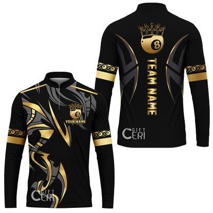 Customized Billiards Stand Collar Quarter-Zip Long Sleeve Jersey, Crown 8 Ball Esport, 8 Ball Jersey