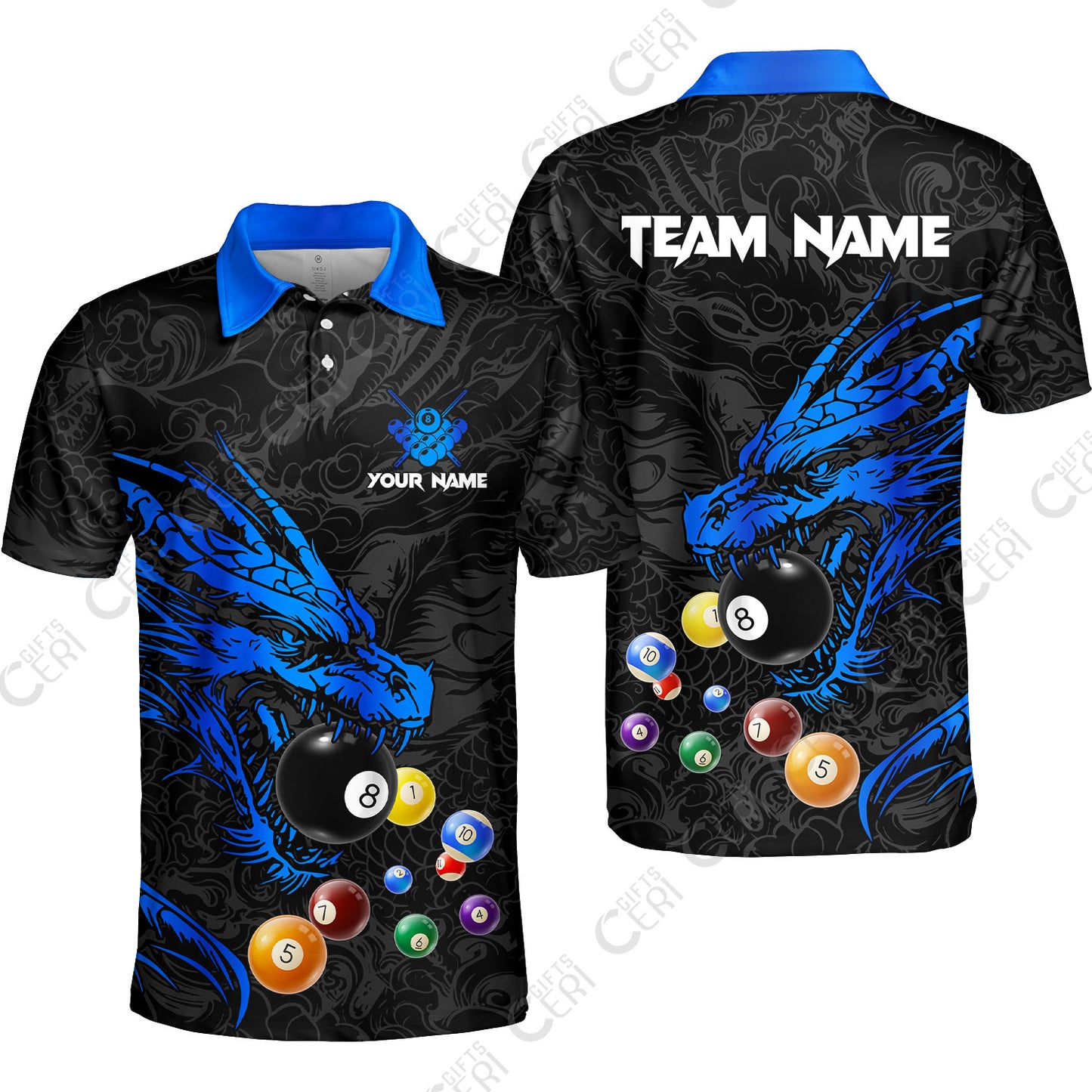 Customized Billiards Unisex Polo Shirt, Dragon Billiard, 8 Ball Jersey