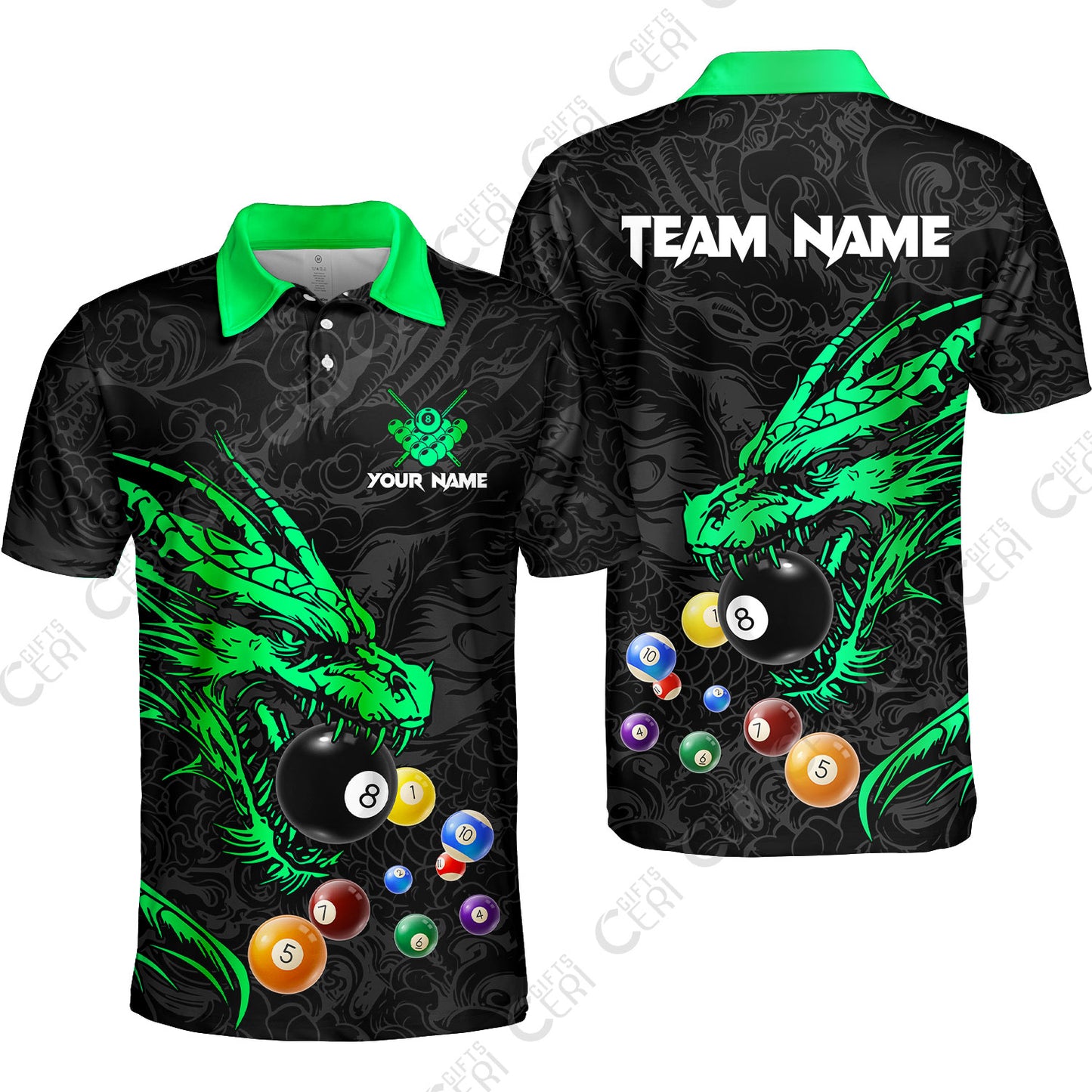 Customized Billiards Unisex Polo Shirt, Dragon Billiard, 8 Ball Jersey
