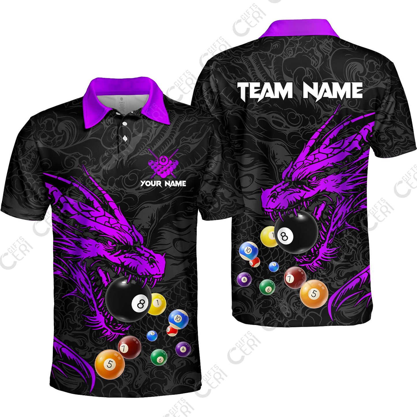 Customized Billiards Unisex Polo Shirt, Dragon Billiard, 8 Ball Jersey