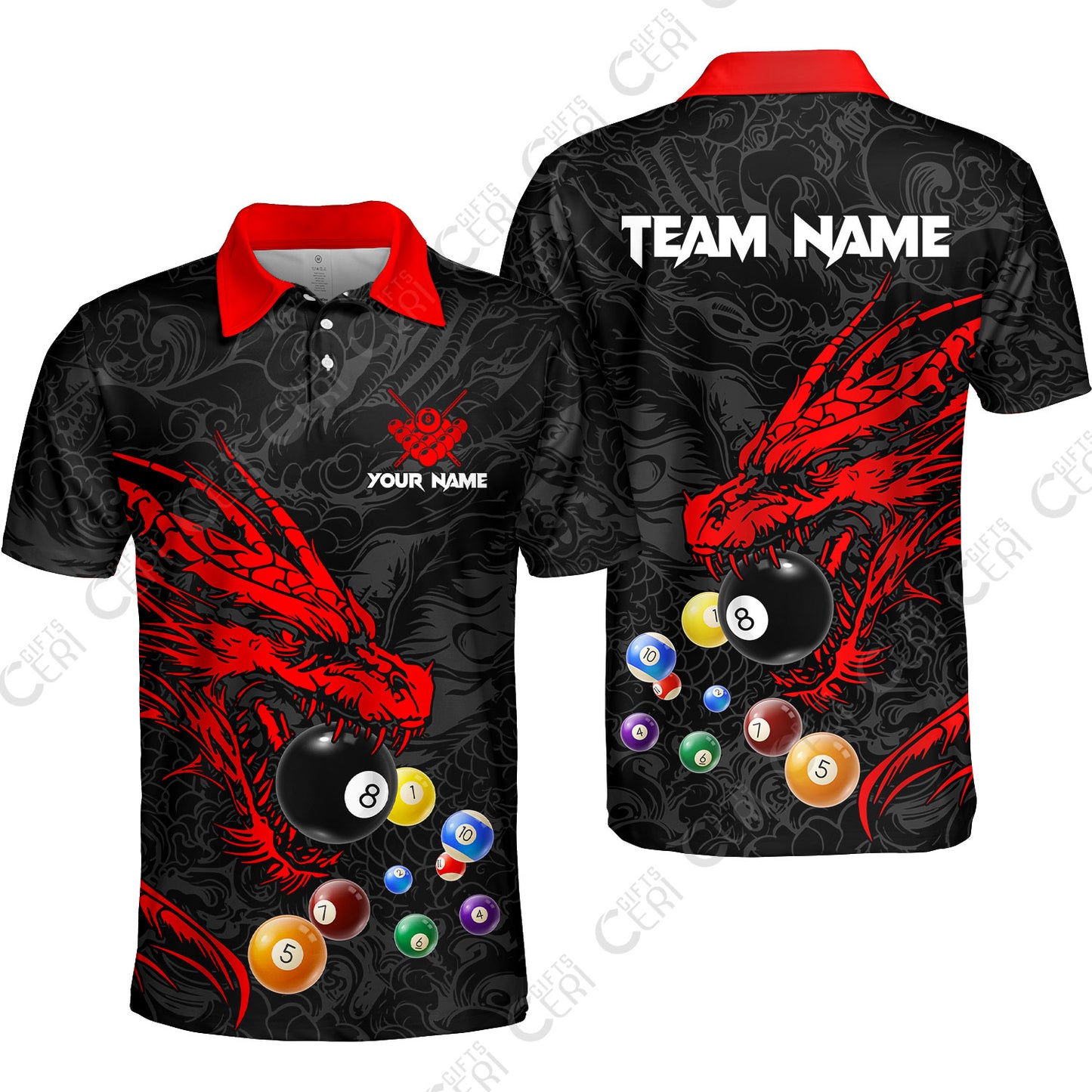 Customized Billiards Unisex Polo Shirt, Dragon Billiard, 8 Ball Jersey