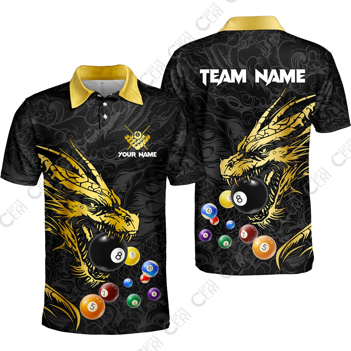 Customized Billiards Unisex Polo Shirt, Dragon Billiard, 8 Ball Jersey