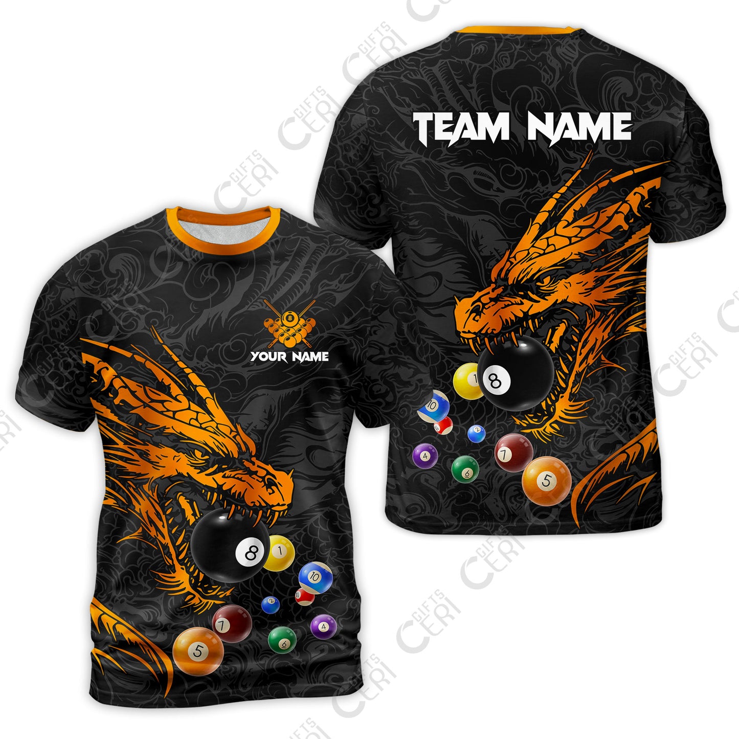 Customized Billiards T-Shirt, Dragon Billiard, 8 Ball Jersey