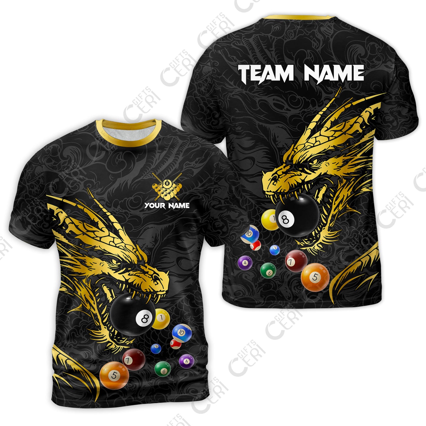 Customized Billiards T-Shirt, Dragon Billiard, 8 Ball Jersey
