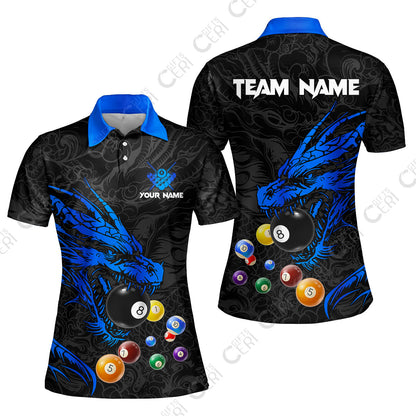 Customized Billiards Women Polo Shirt, Dragon Billiard, 8 Ball Jersey