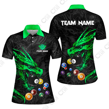 Customized Billiards Women Polo Shirt, Dragon Billiard, 8 Ball Jersey