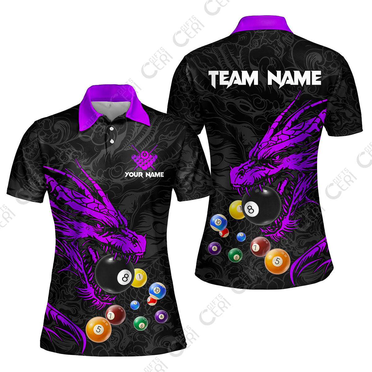 Customized Billiards Women Polo Shirt, Dragon Billiard, 8 Ball Jersey