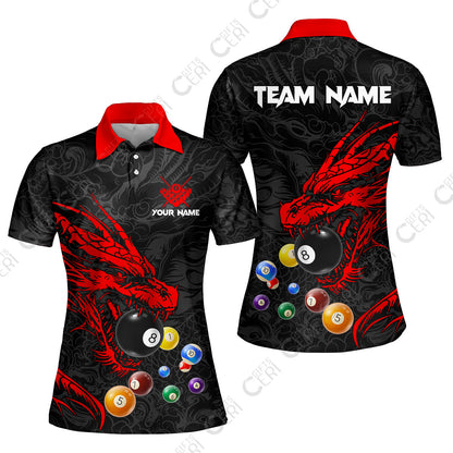 Customized Billiards Women Polo Shirt, Dragon Billiard, 8 Ball Jersey