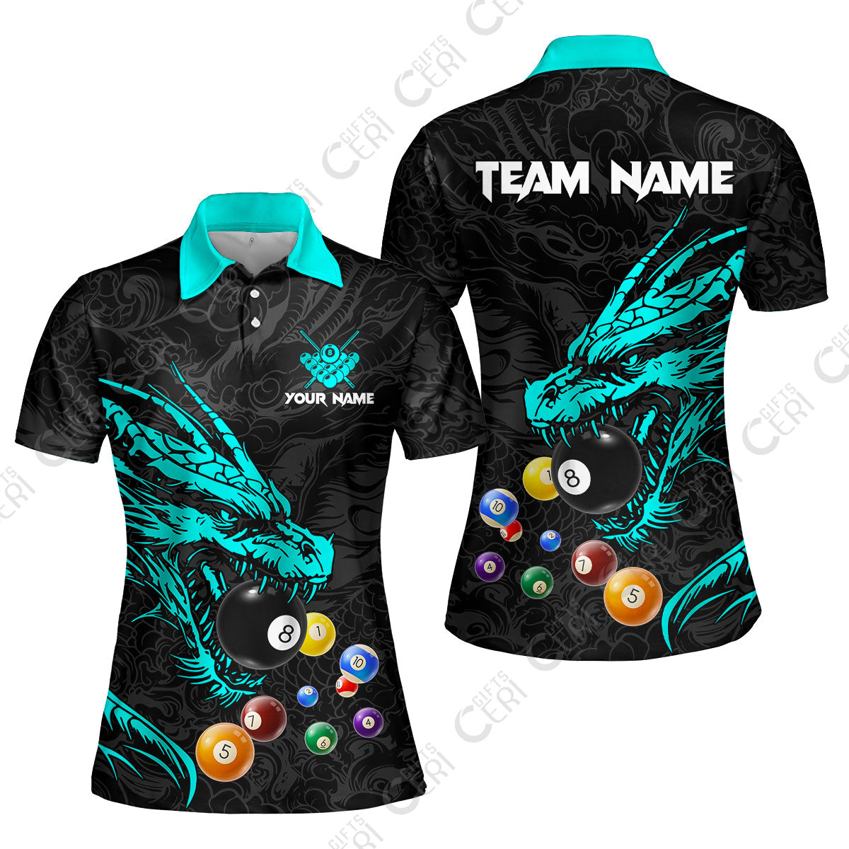 Customized Billiards Women Polo Shirt, Dragon Billiard, 8 Ball Jersey