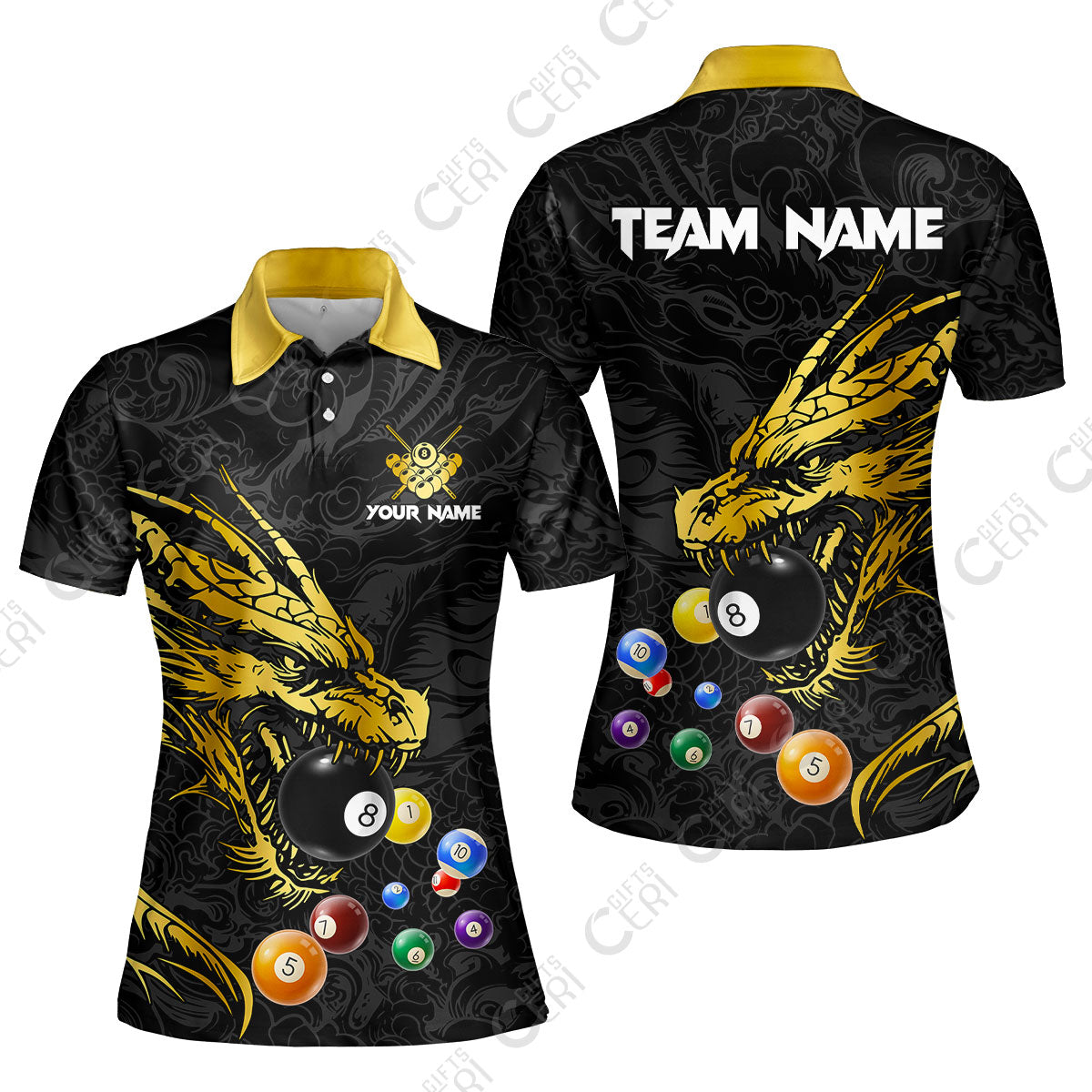 Customized Billiards Women Polo Shirt, Dragon Billiard, 8 Ball Jersey