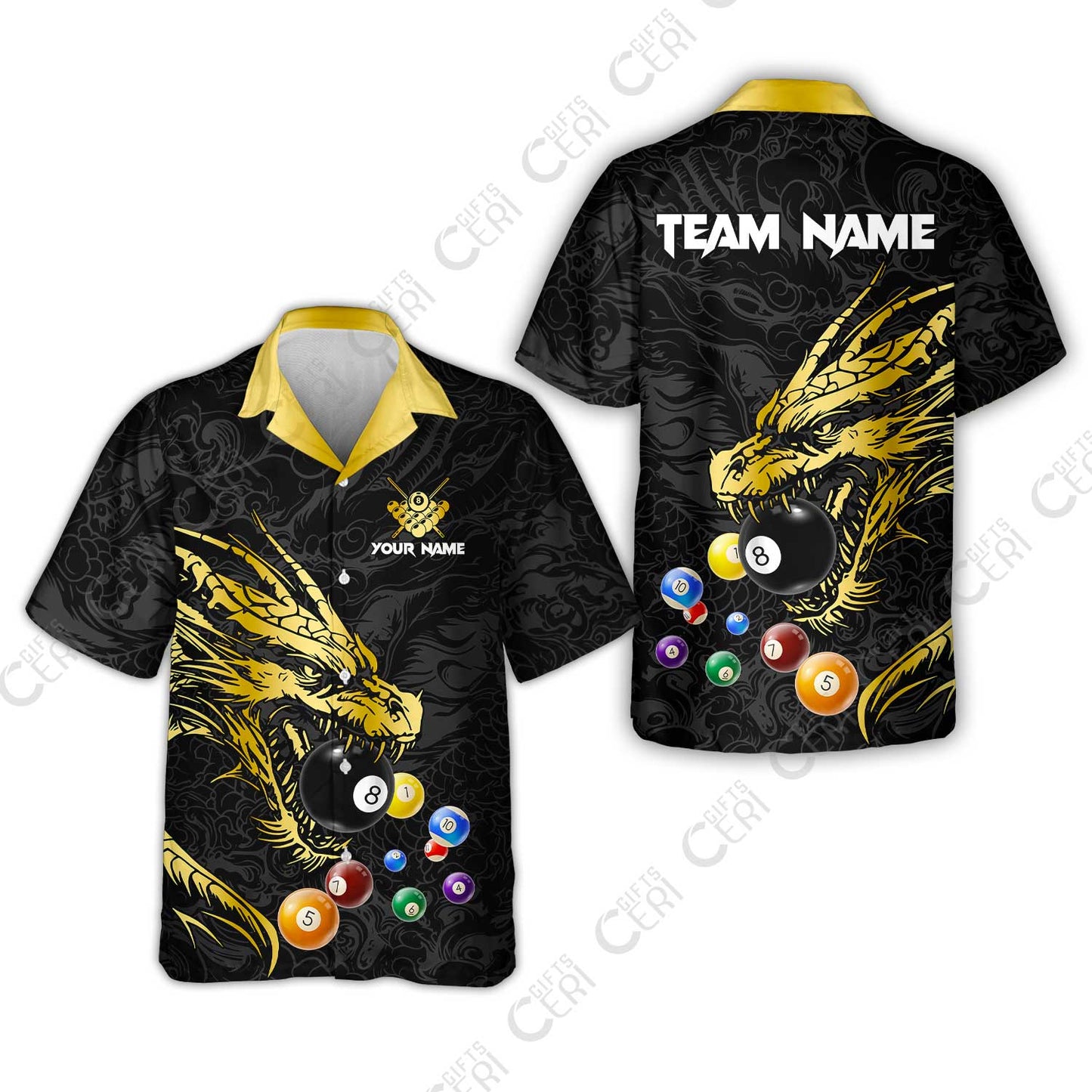 Customized Billiards Hawaiian Shirt, Dragon Billiard, 8 Ball Jersey