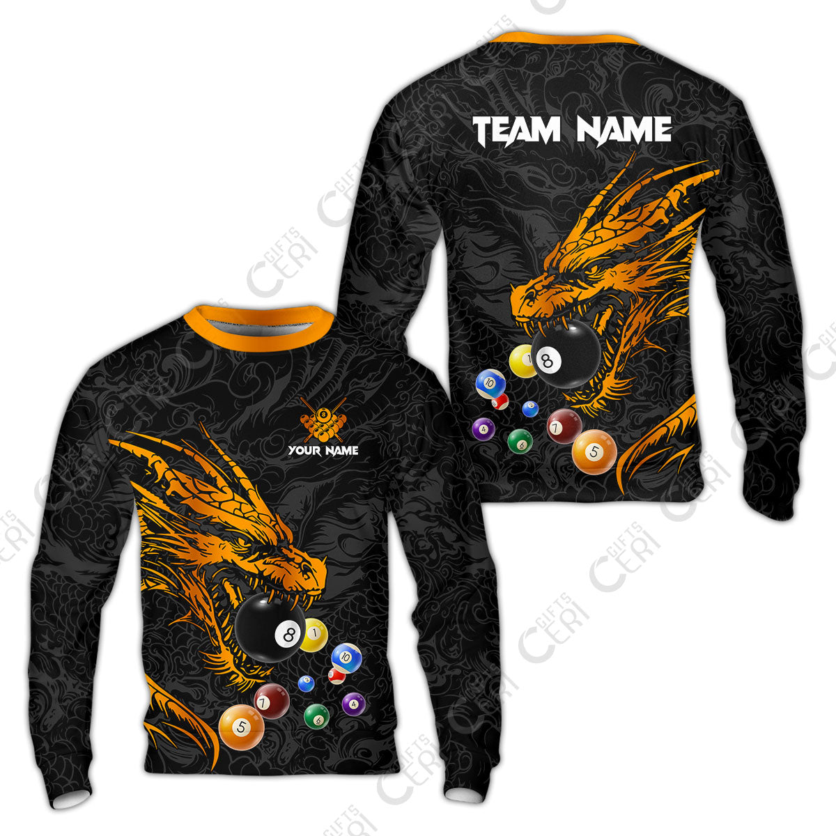 Customized Billiards Sweatshirt, Dragon Billiard, 8 Ball Jersey