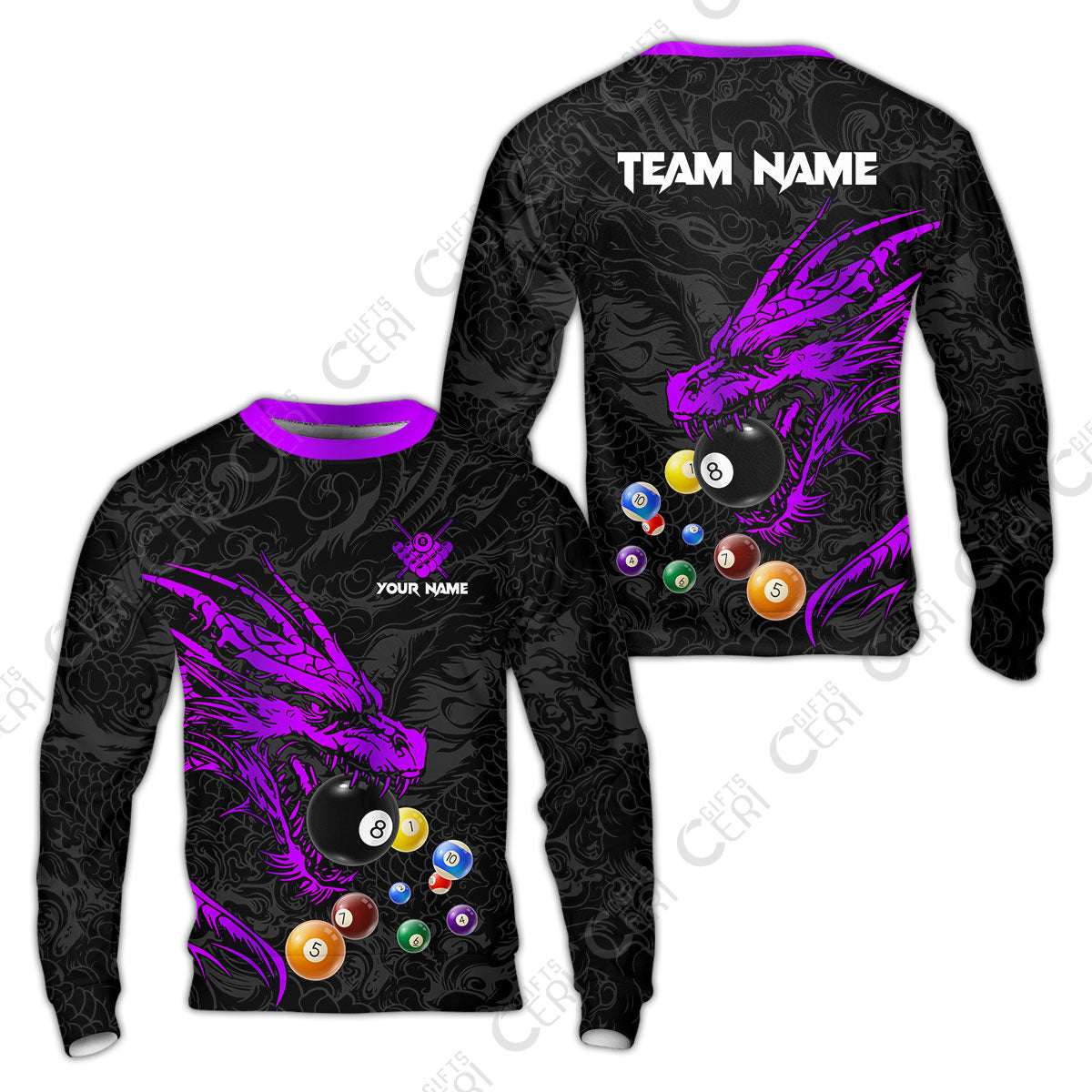 Customized Billiards Sweatshirt, Dragon Billiard, 8 Ball Jersey