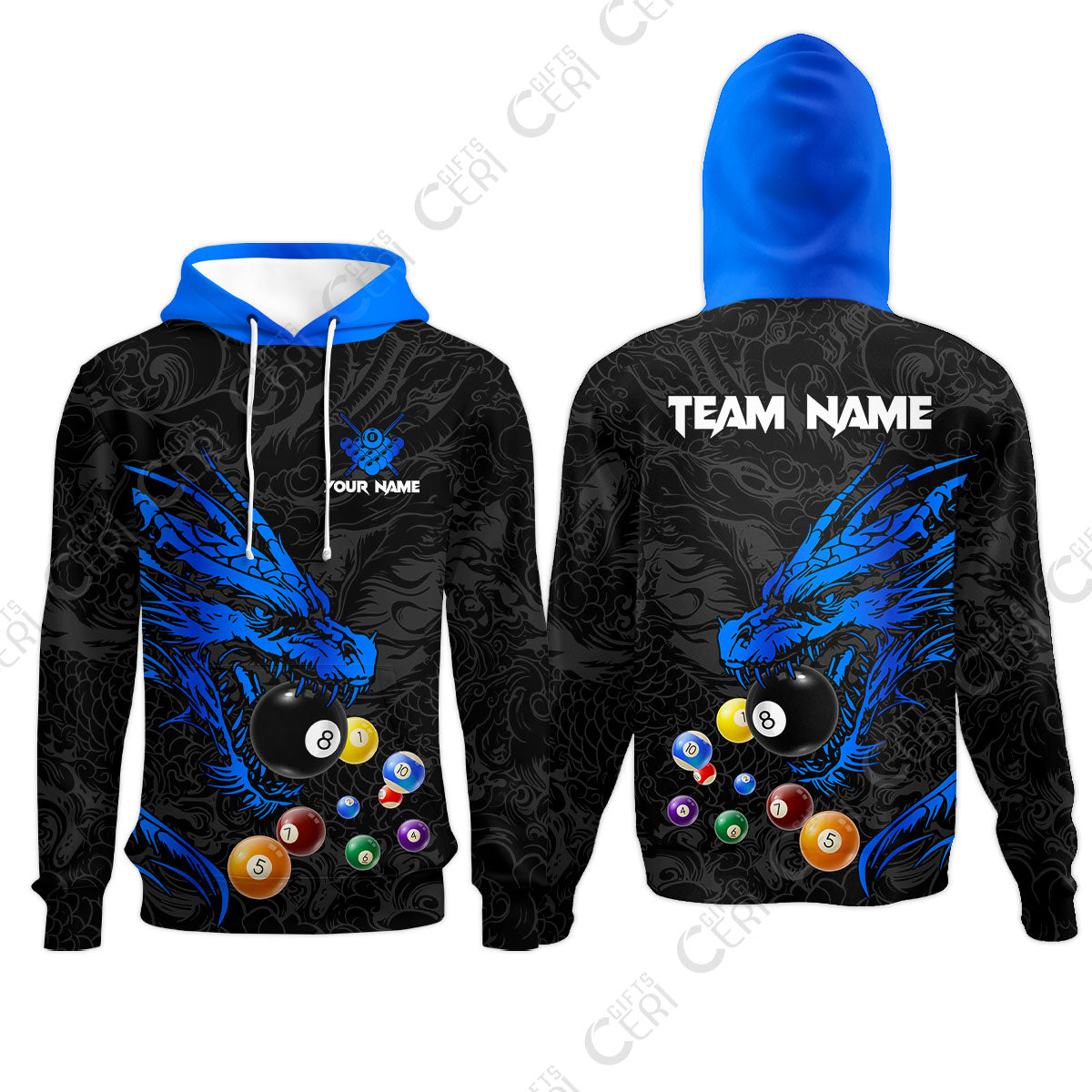 Customized Billiards Hoodies, Dragon Billiard, 8 Ball Jersey
