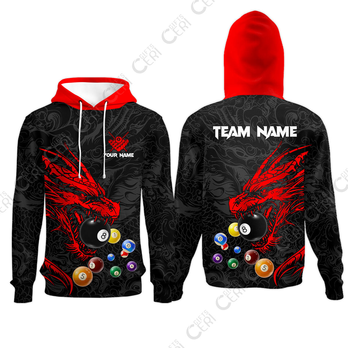 Customized Billiards Hoodies, Dragon Billiard, 8 Ball Jersey