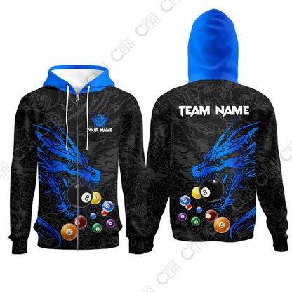 Customized Billiards Zip Hoodies, Dragon Billiard, 8 Ball Jersey