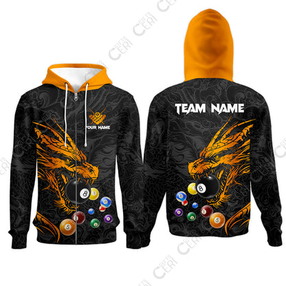Customized Billiards Zip Hoodies, Dragon Billiard, 8 Ball Jersey