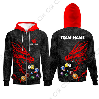 Customized Billiards Zip Hoodies, Dragon Billiard, 8 Ball Jersey