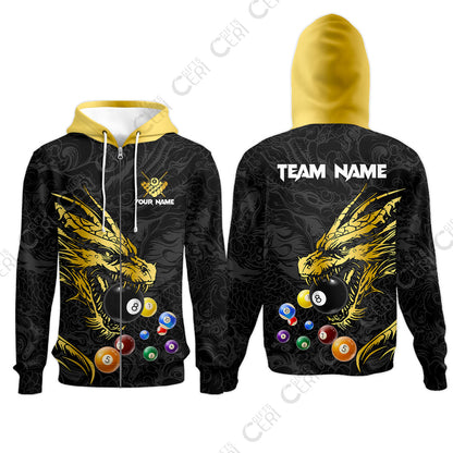 Customized Billiards Zip Hoodies, Dragon Billiard, 8 Ball Jersey