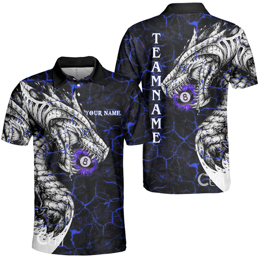 Customized Billiards Unisex Polo Shirt, Magma Pattern And Dragon 8 Ball Jersey
