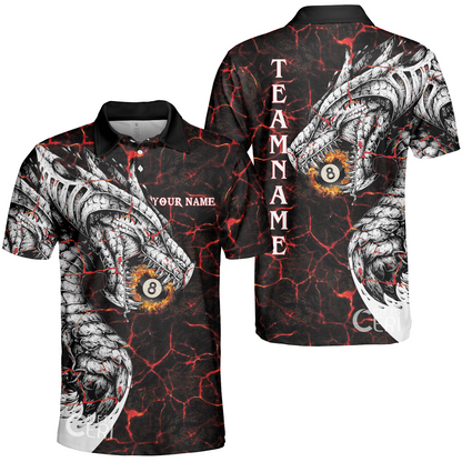 Customized Billiards Unisex Polo Shirt, Magma Pattern And Dragon 8 Ball Jersey