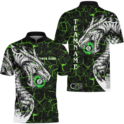 Customized Billiards Stand Collar Quarter-Zip Short Sleeve Jersey, Magma Pattern And Dragon 8 Ball Jersey