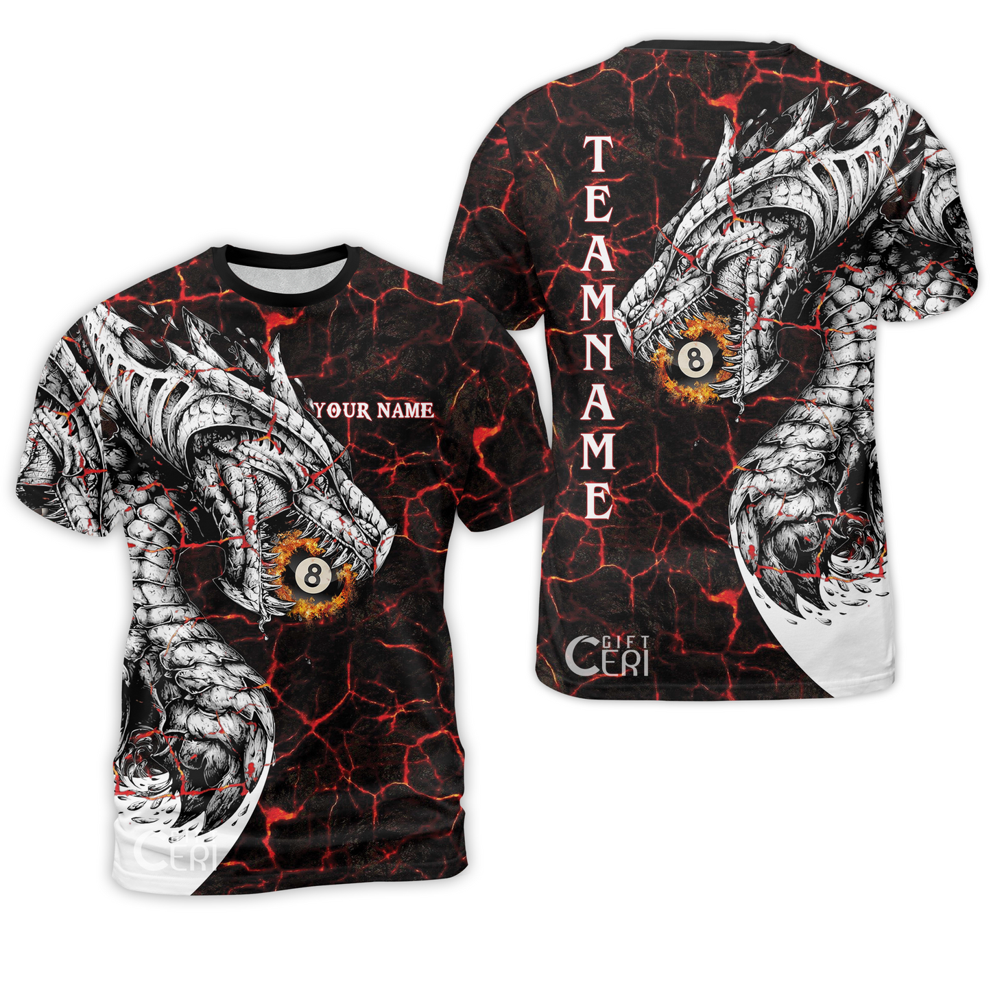 Customized Billiards T-Shirt, Magma Pattern And Dragon 8 Ball Jersey