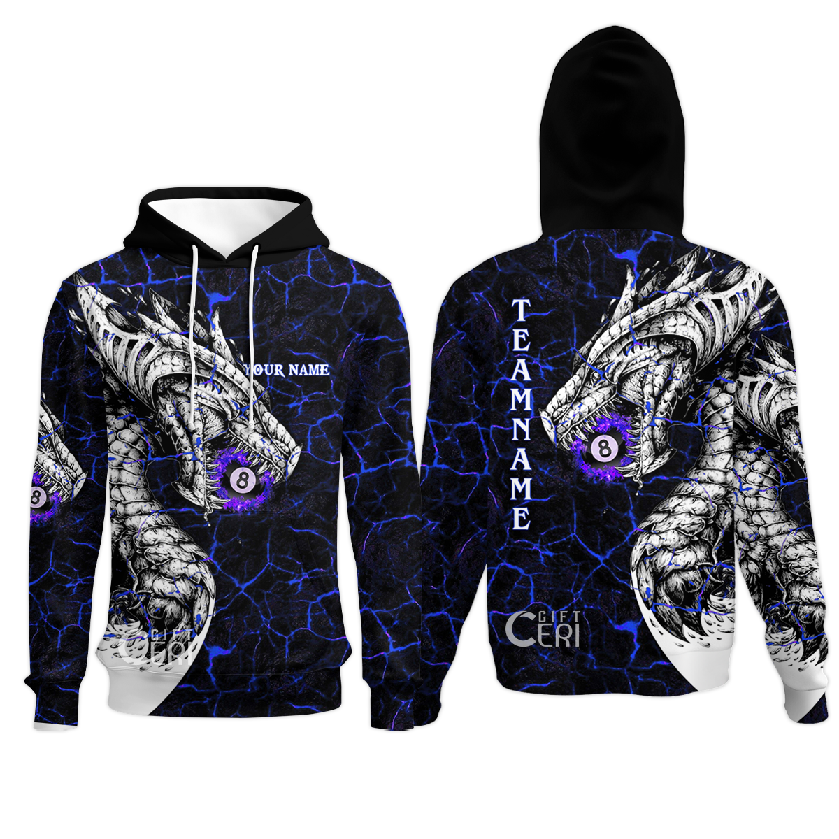 Customized Billiards Hoodies, Magma Pattern And Dragon 8 Ball Jersey