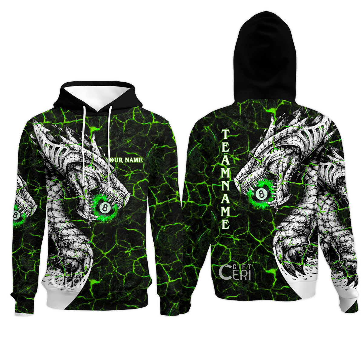 Customized Billiards Hoodies, Magma Pattern And Dragon 8 Ball Jersey
