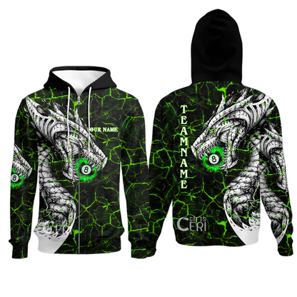 Customized Billiards Zip Hoodies, Magma Pattern And Dragon 8 Ball Jersey