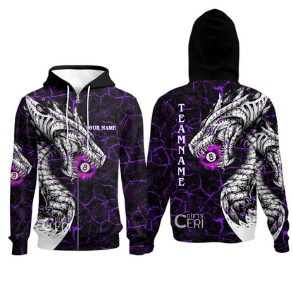 Customized Billiards Zip Hoodies, Magma Pattern And Dragon 8 Ball Jersey