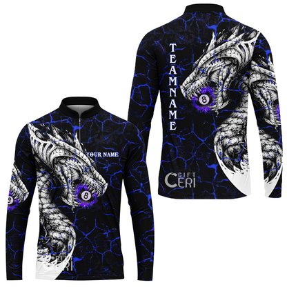 Customized Billiards Stand Collar Quarter-Zip Long Sleeve Jersey, Magma Pattern And Dragon 8 Ball Jersey