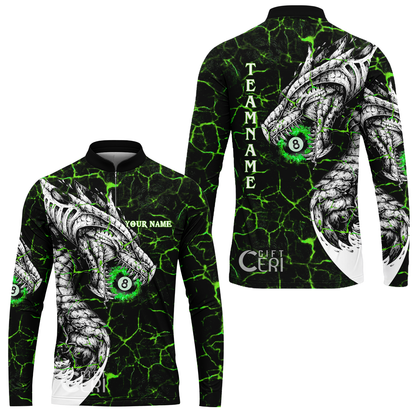 Customized Billiards Stand Collar Quarter-Zip Long Sleeve Jersey, Magma Pattern And Dragon 8 Ball Jersey