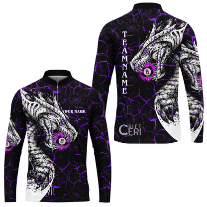 Customized Billiards Stand Collar Quarter-Zip Long Sleeve Jersey, Magma Pattern And Dragon 8 Ball Jersey