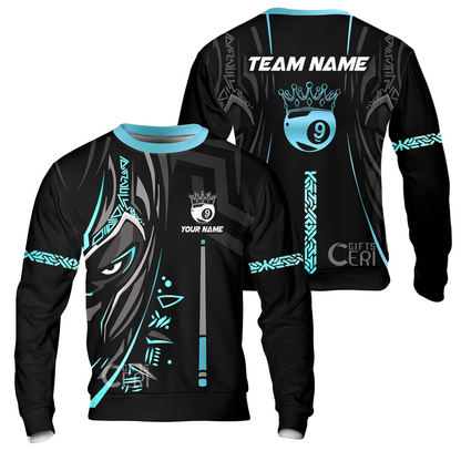 Customized Billiards Sweatshirt, Black Panther With Snooker Cue and Crown 9 Ball Pool Jersey