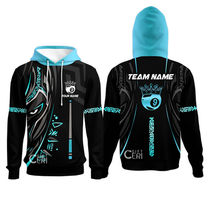 Customized Billiards Hoodies, Black Panther With Snooker Cue and Crown 9 Ball Pool Jersey