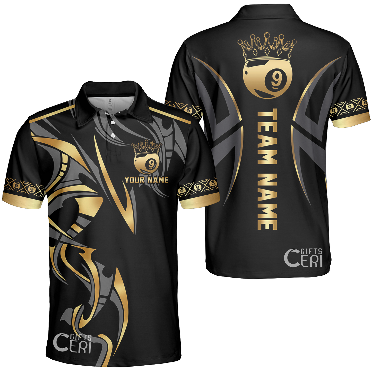 Customized Billiards Unisex Polo Shirt, Crown 9 Ball Esport Jersey