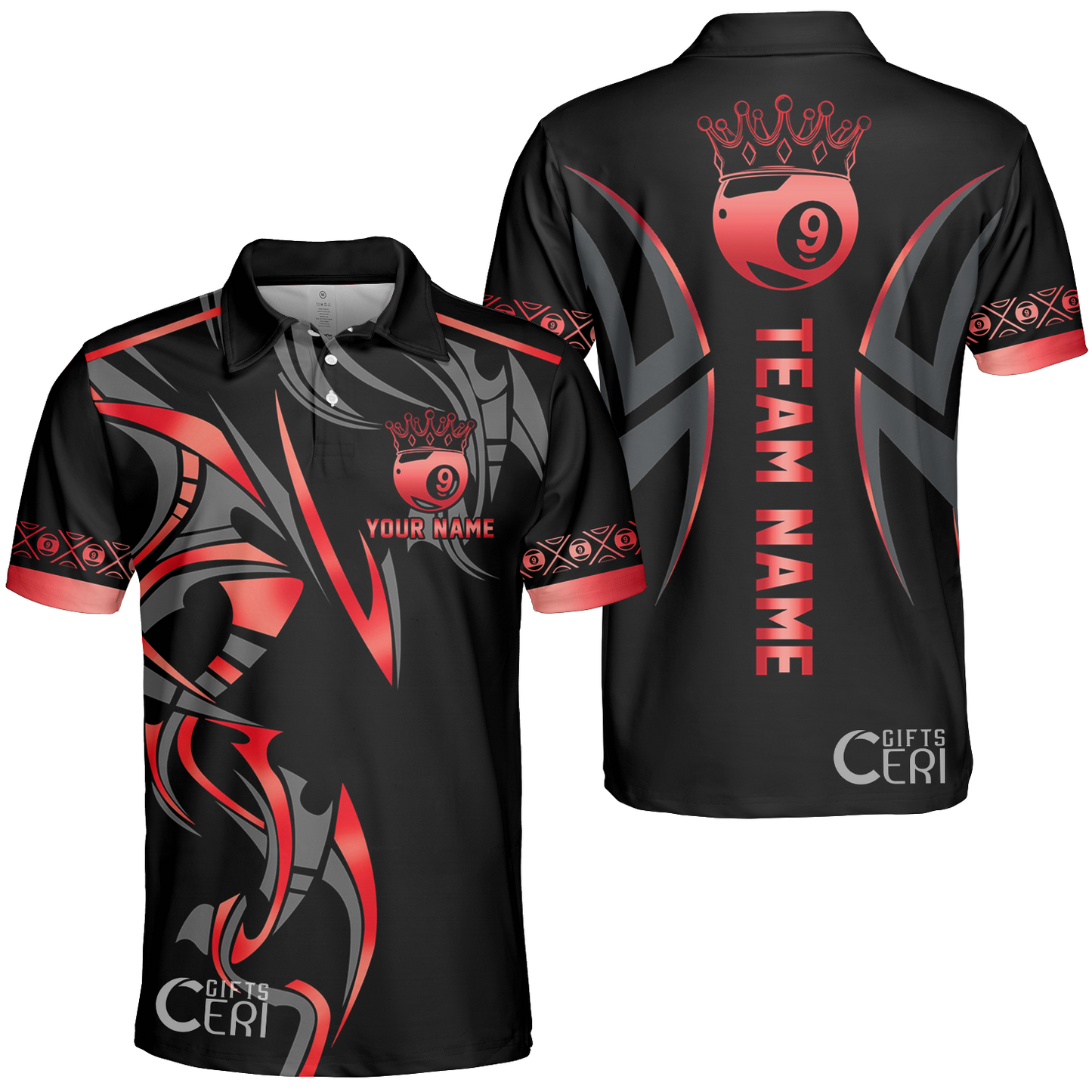 Customized Billiards Unisex Polo Shirt, Crown 9 Ball Esport Jersey